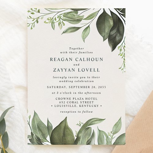 Sophisticated Eucalyptus Leaves Modern Wedding Invitation