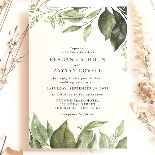 Sophisticated Eucalyptus Leaves Modern Wedding Invitation