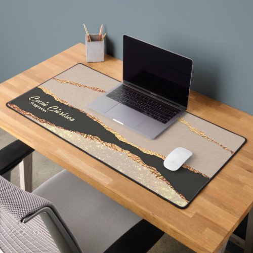 Sophisticated Faux Gold Foil Black Editable  Desk Mat