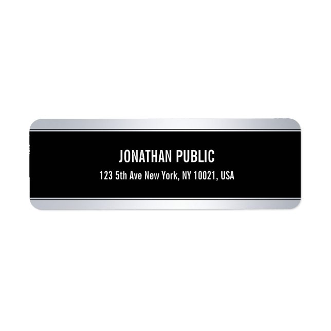 Sophisticated Faux Silver Black Template Modern Label (Front)