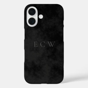 Sophisticated Faux Stamp Triple Monongram on Black iPhone 16 Case