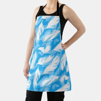 Sophisticated Feather Design On A Bright Blue  Apron