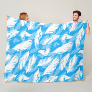 Sophisticated Feather Design On A Bright Blue Fleece Blanket