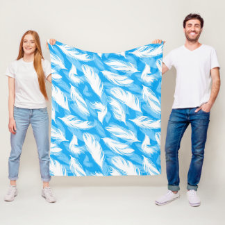Sophisticated Feather Design On A Bright Blue Fleece Blanket