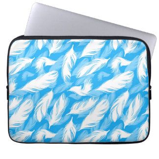 Sophisticated Feather Design On A Bright Blue Laptop Sleeve