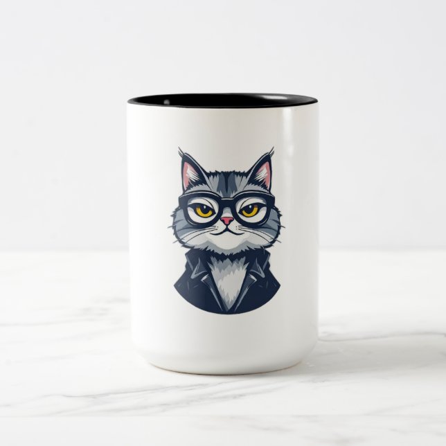 "Sophisticated Feline Gentleman Mug - Two-Tone Cat (Center)
