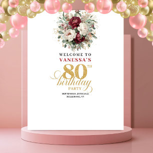 Sophisticated Floral 80th Birthday Backdrop