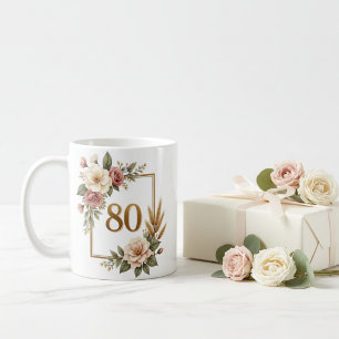 Sophisticated Floral 80th Birthday Gift Custom Coffee Mug