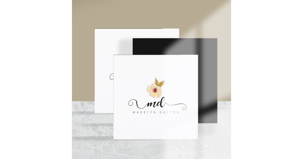 Sophisticated Floral Calligraphy ID933 Square Business Card | Zazzle