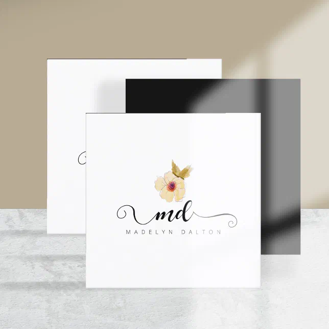 Sophisticated Floral Calligraphy ID933 Square Business Card | Zazzle