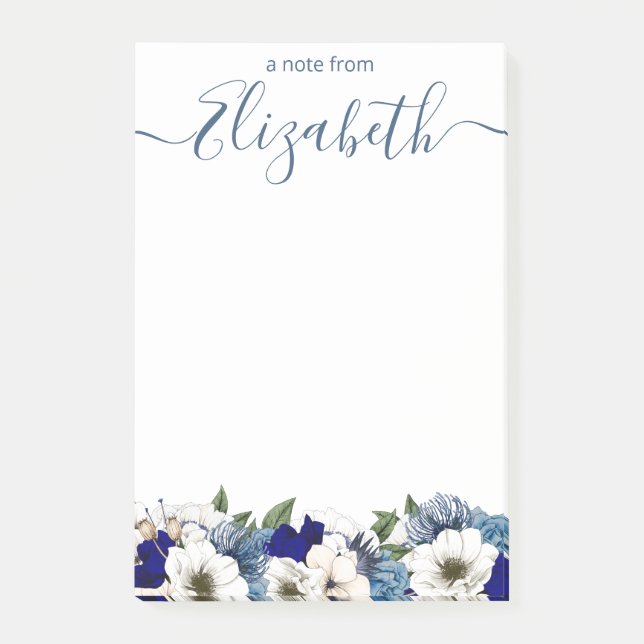 Sophisticated Floral Custom Navy Dusty Blue Post-it Notes (Front)