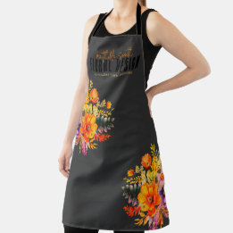 Sophisticated Floral Design Black Orange Flowers  Apron