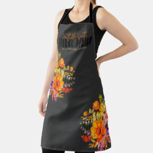 Sophisticated Floral Design Black Orange Flowers Apron