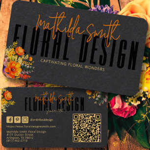 Sophisticated Floral Design Black Orange Flowers Business Card