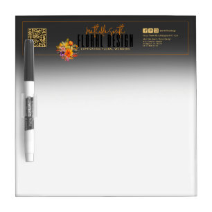 Sophisticated Floral Design Black Orange Flowers  Dry Erase Board