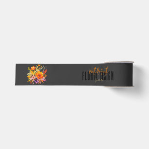 Sophisticated Floral Design Black Orange Flowers  Grosgrain Ribbon