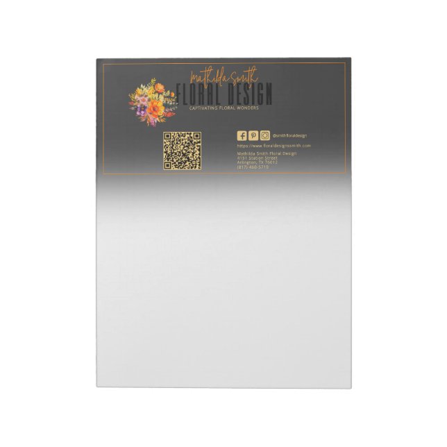 Sophisticated Floral Design Black Orange Flowers  Notepad (Rotated)
