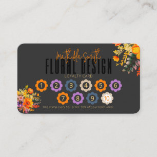 Sophisticated Floral Design Black Orange Loyalty Business Card
