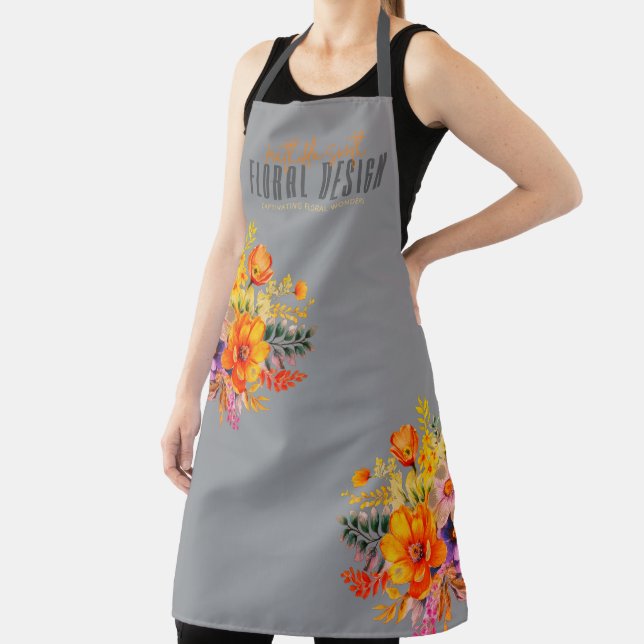 Sophisticated Floral Design Gray Orange Flowers  Apron (Insitu)