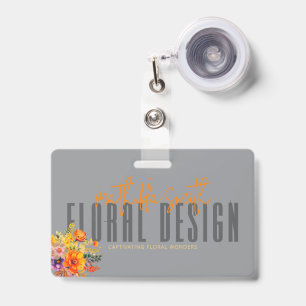 Sophisticated Floral Design Gray Orange Flowers Badge