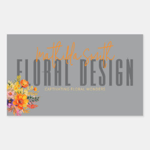 Sophisticated Floral Design Gray Orange Flowers Rectangular Sticker