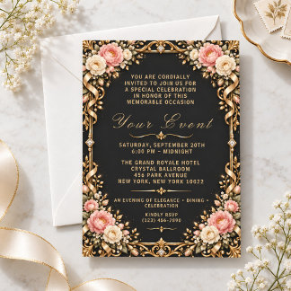 Sophisticated Floral Gold Accent Party Invitation