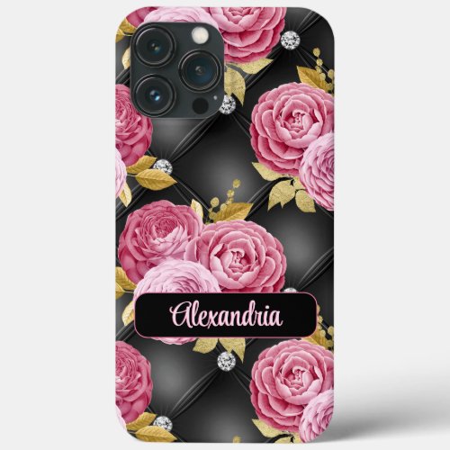 Sophisticated Floral on Black 3D Effect Name iPhone 13 Pro Max Case