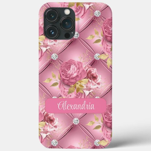 Sophisticated Floral on Pink 3D Effect Name iPhone 13 Pro Max Case