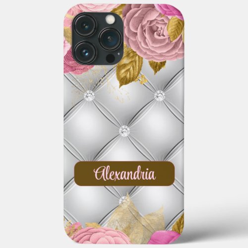 Sophisticated Floral on Silver 3D Effect Name iPhone 13 Pro Max Case