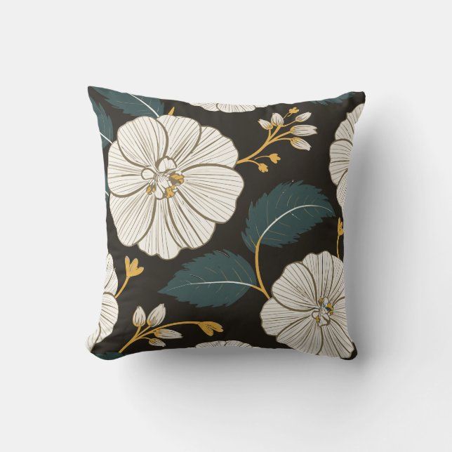 Sophisticated Floral Pattern with White Blossoms Throw Pillow (Front)