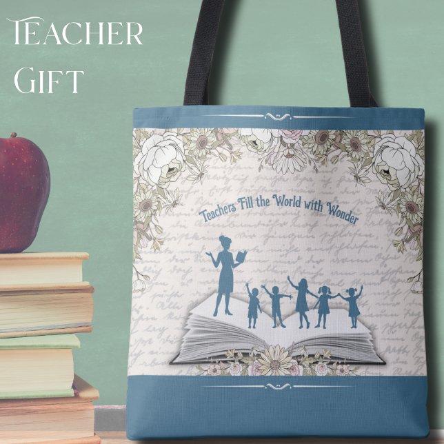  Sophisticated Floral Script Teacher Appreciation Tote Bag (Give a gift that recognizes the wonder they create every single day!)