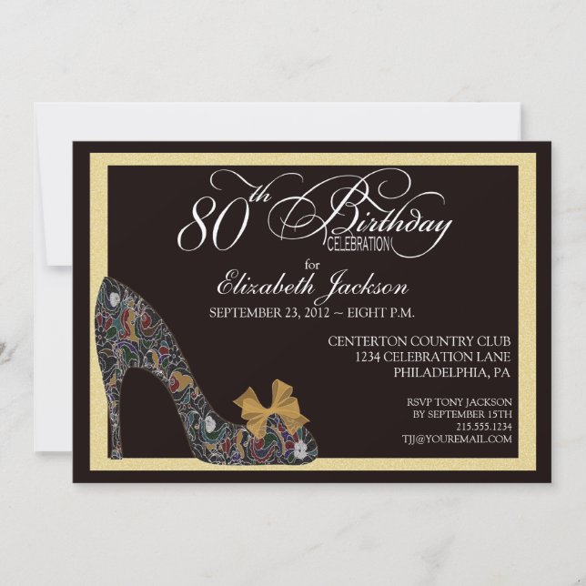 Sophisticated Floral Shoe 80th Birthday Invitation (Front)