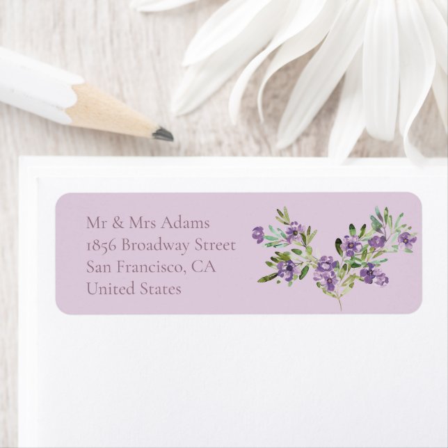 Sophisticated Floral Violet Pre-Addressed Return Label (Insitu)