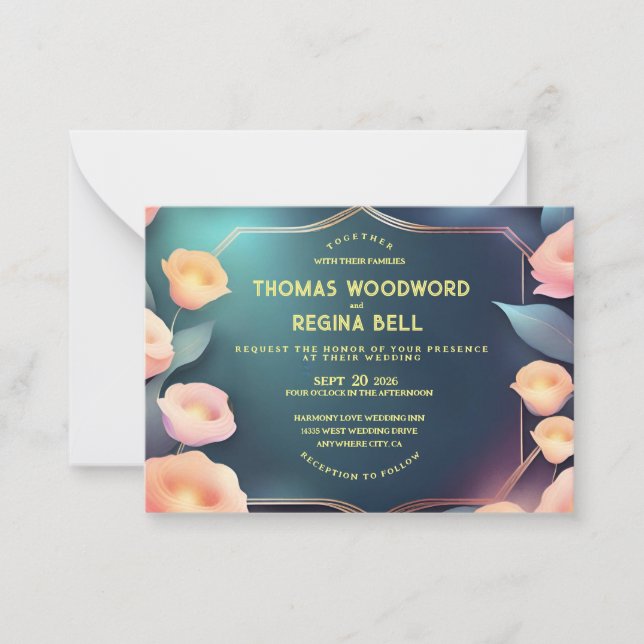 Sophisticated Floral Wedding Note Card (Front)