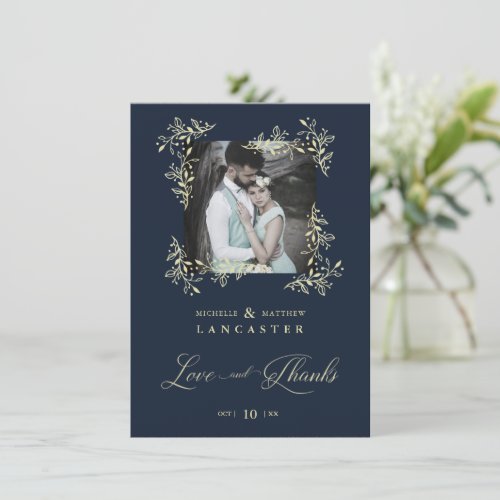 Sophisticated Flourish Blue Marine Wedding Thanks Thank You Card