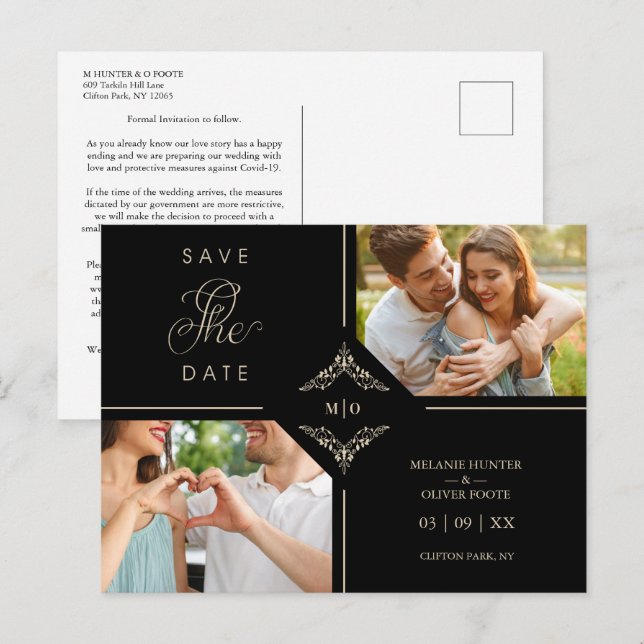 Sophisticated Flourish Wedding Initials Ornamental Announcement Postcard (Front/Back)