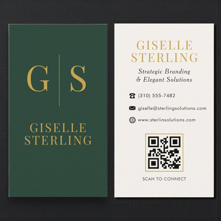 Sophisticated Forest Green Gold QR Code Business Card