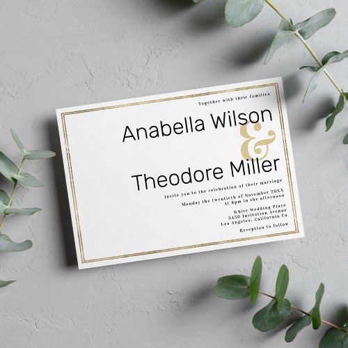 Sophisticated formal black white gold wedding invitation