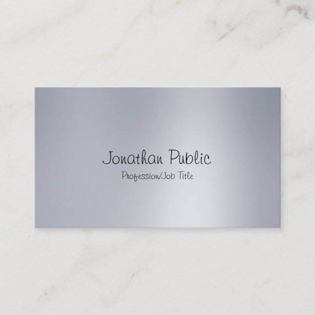 Sophisticated Freehand Script Modern Silver Clean Business Card (Front)