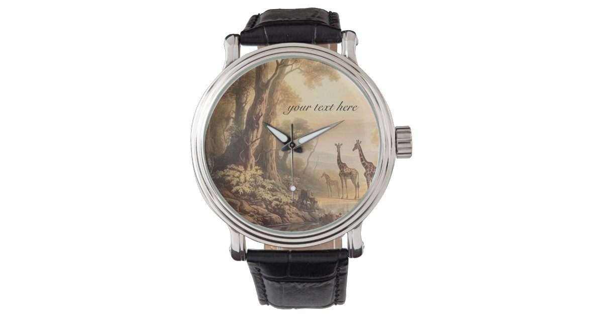 Sophisticated Giraffe Safari Custom Leather Watch | Zazzle