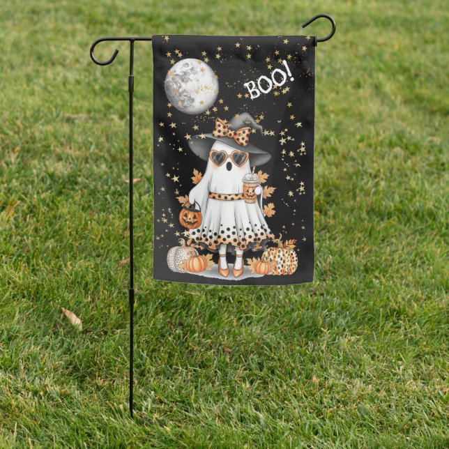 Sophisticated Girly Ghost In Pretty Dress & Hat Garden Flag (In SItu)