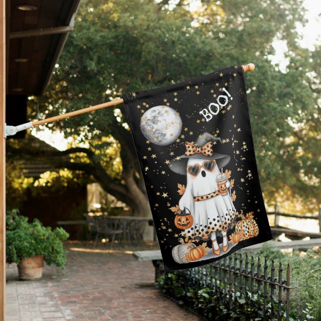 Sophisticated Girly Ghost In Pretty Dress & Hat House Flag (In SItu)