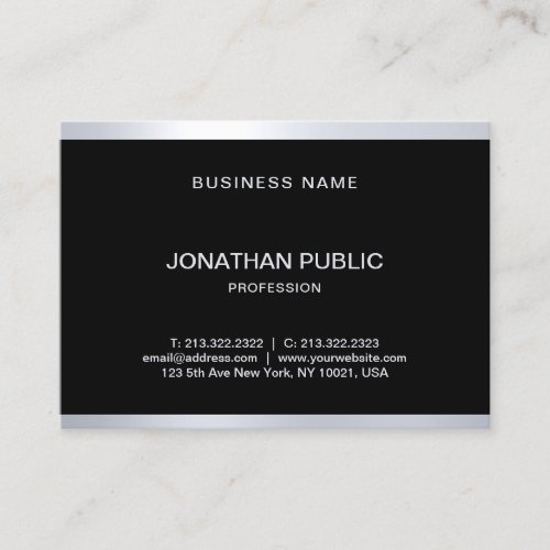 Sophisticated Glam Black Silver Modern Trendy Cool Business Card