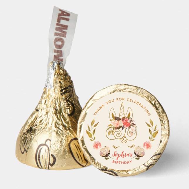 Sophisticated Glittering Unicorn Floral Birthday H Hershey®'s Kisses® (Front)
