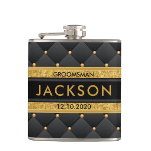 Sophisticated Gold and Black Groomsman / Best Man Hip Flask