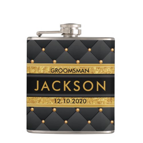 Sophisticated Gold and Black Groomsman  Best Man Hip Flask