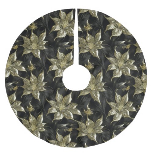 Sophisticated Gold and Black Poinsettia  Brushed Polyester Tree Skirt