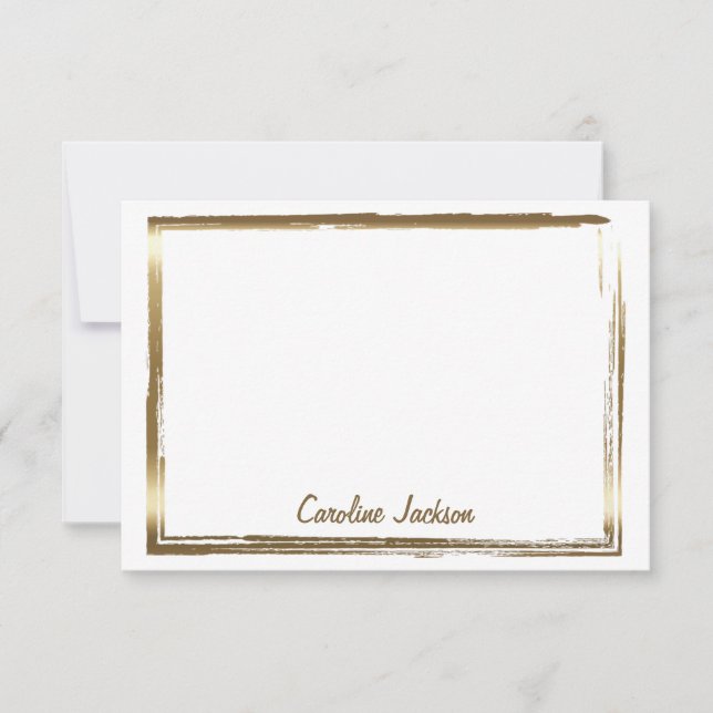 Sophisticated gold frame personalized note card (Front)