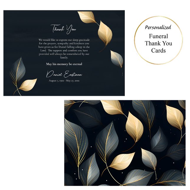 Sophisticated Gold Gray Leaves Orthodox Funeral Thank You Card (Creator Uploaded)