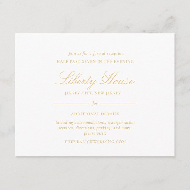 Sophisticated Gold Lace Elegant Script Reception Enclosure Card (Front)
